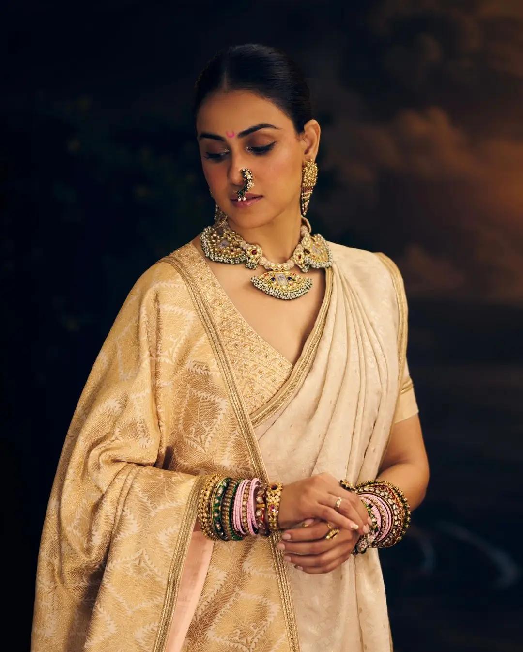 Genelia Deshmukh Wearing Beautiful Earrings Jewellery White Saree